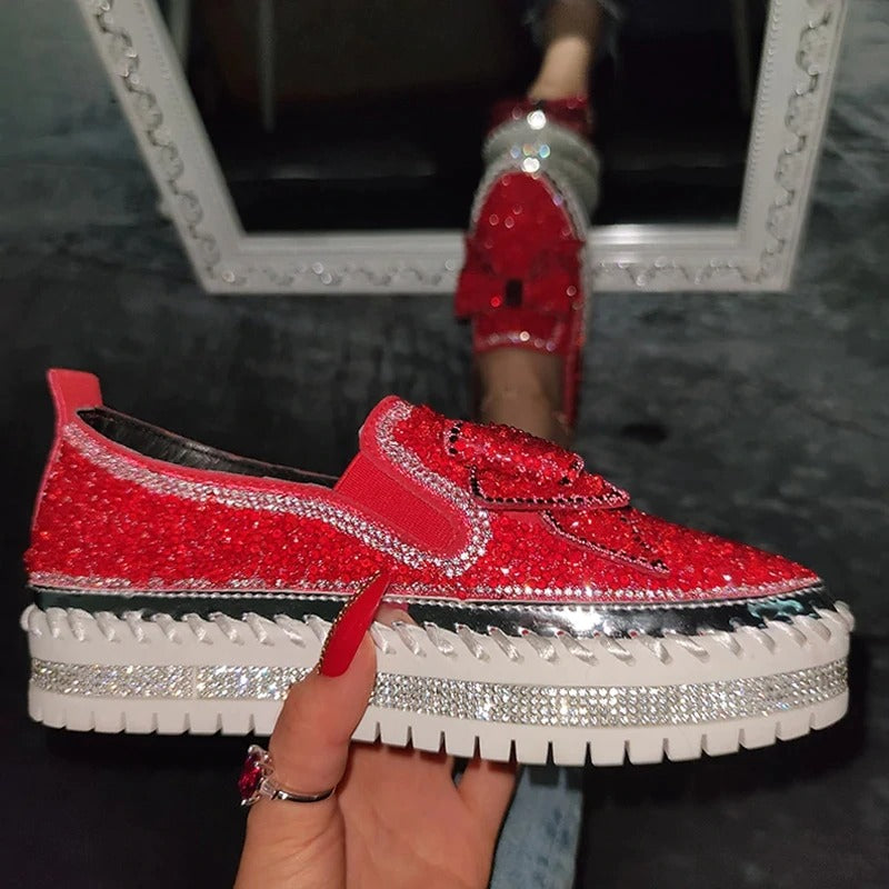 Women's Rhinestone Slip On Loafers